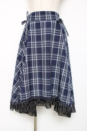 画像: axes femme / マドラスチェック裾切替スカート M 紺 Y-25-12-11-087-AX-SK-SZ-ZY
