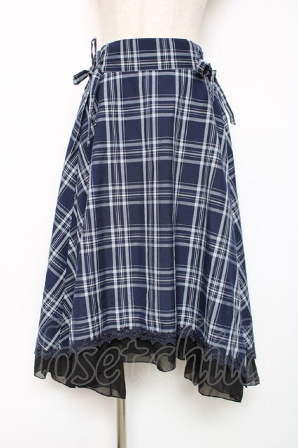 画像1: axes femme / マドラスチェック裾切替スカート M 紺 Y-25-12-11-087-AX-SK-SZ-ZY (1)