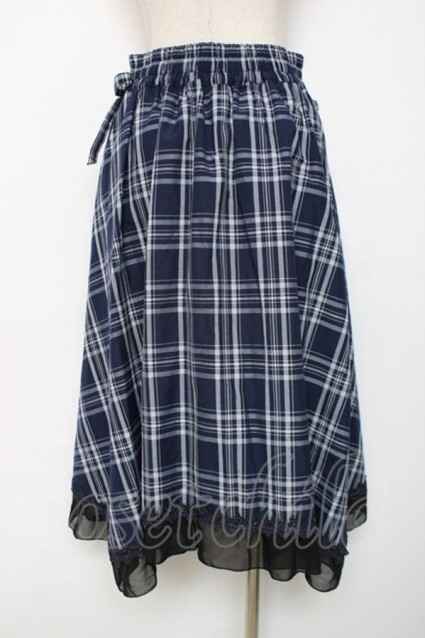 画像2: axes femme / マドラスチェック裾切替スカート M 紺 Y-25-12-11-087-AX-SK-SZ-ZY (2)