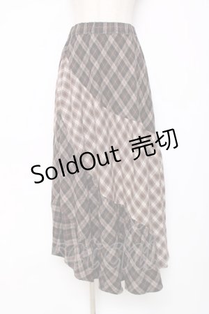 画像: axes femme / チェック切替ロングスカート M 茶 Y-25-12-11-089-AX-SK-SZ-ZY