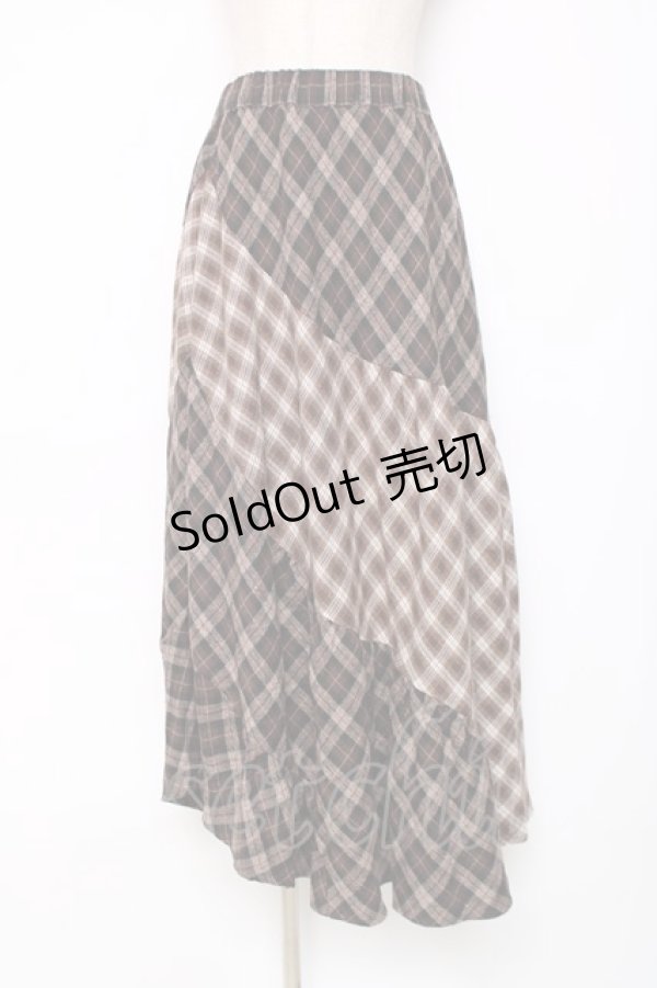 画像1: axes femme / チェック切替ロングスカート M 茶 Y-25-12-11-089-AX-SK-SZ-ZY (1)