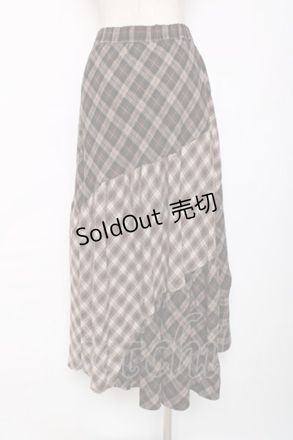 画像2: axes femme / チェック切替ロングスカート M 茶 Y-25-12-11-089-AX-SK-SZ-ZY (2)
