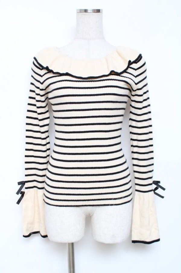 画像1: axes femme / 襟デザインボーダーニット  生成り Y-25-12-11-014-AX-TO-SZ-ZY (1)