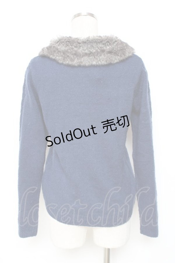 画像2: axes femme / トランプアイコン刺繍ファーカラーニット M 紺 Y-25-12-11-016-AX-TO-SZ-ZY (2)