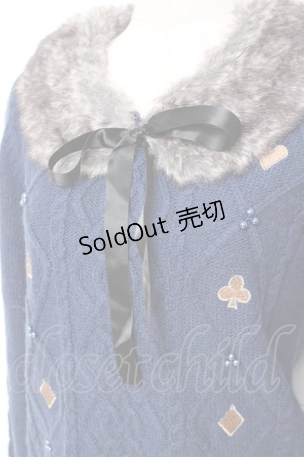 画像3: axes femme / トランプアイコン刺繍ファーカラーニット M 紺 Y-25-12-11-016-AX-TO-SZ-ZY (3)