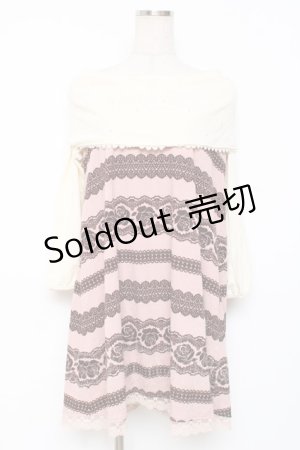 画像: axes femme / 薔薇レースボーダーオフショルニットワンピース M 淡ピンク Y-25-12-11-017-AX-OP-SZ-ZI