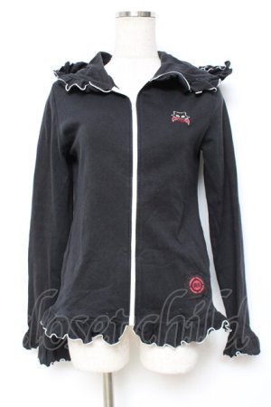 画像: MAM / デビルキャット刺繍フリルパーカー  黒 Y-25-12-11-022-LO-TO-SZ-ZY