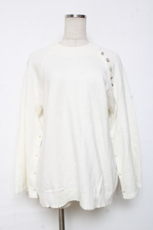 画像: axes femme / アソート釦付スリット袖ニット F 白 Y-25-12-11-026-AX-TO-SZ-ZY