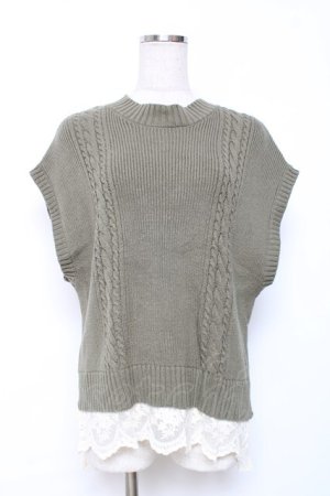 画像: axes femme / 裾チュールレースニットベスト M グリーン Y-25-12-11-028-AX-TO-SZ-ZY