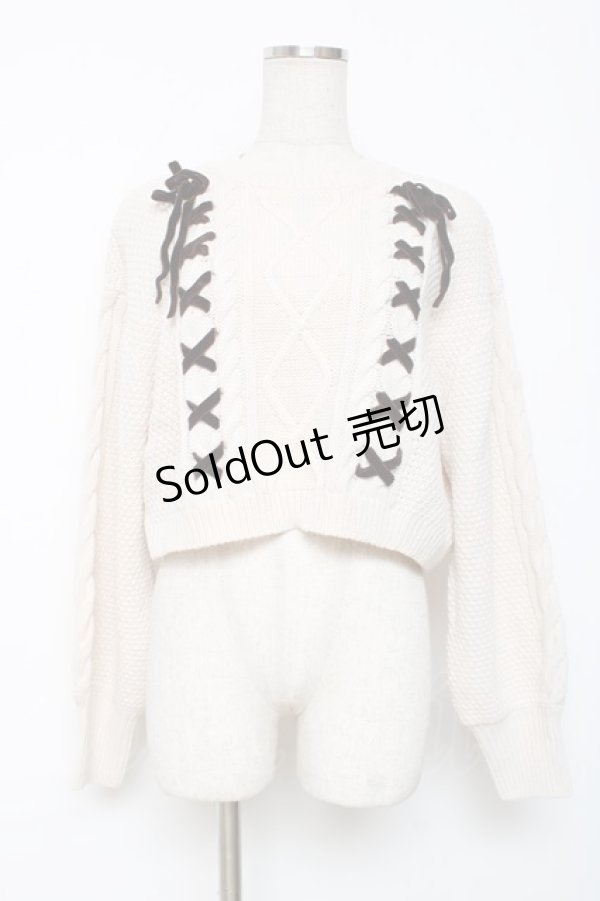 画像1: axes femme / Wレースアップショートニット M 生成り Y-25-12-11-029-AX-TO-SZ-ZY (1)