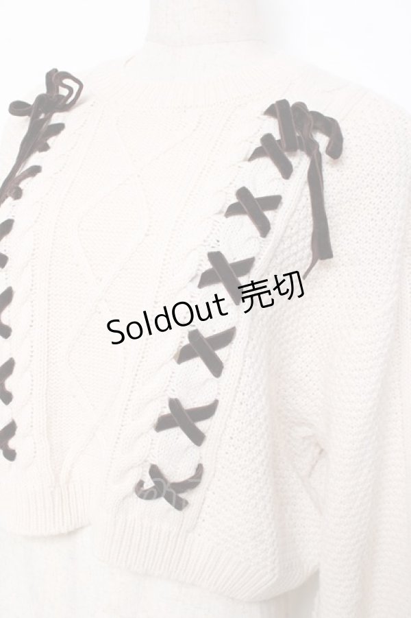 画像3: axes femme / Wレースアップショートニット M 生成り Y-25-12-11-029-AX-TO-SZ-ZY (3)