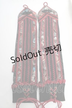 画像: Ozz oneste / チャイナジャガードラインアームカバー  黒×赤 Y-25-12-12-054-OO-ZA-SZ-ZY