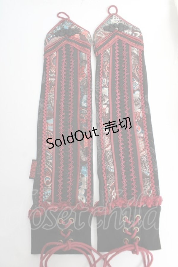 画像1: Ozz oneste / チャイナジャガードラインアームカバー  黒×赤 Y-25-12-12-054-OO-ZA-SZ-ZY (1)