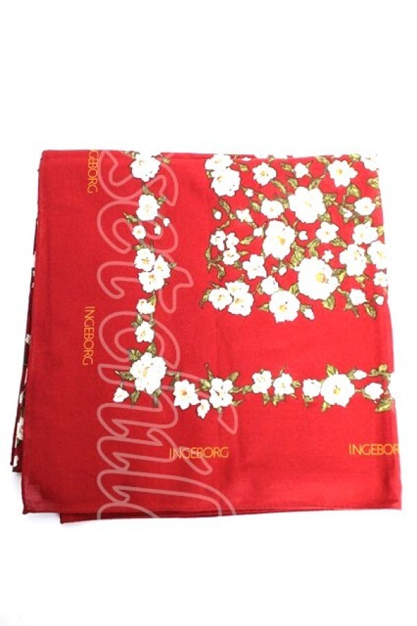 画像1: INGEBORG / フラワー大判ストール  赤Ｘ白 Y-25-12-12-059-LO-ZA-SA-ZY (1)