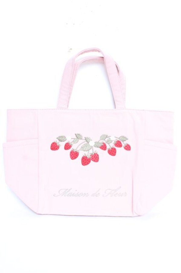 画像1: Maison de FLEUR / いちご刺繍サイドポケットトートバッグ F ピンク Y-25-12-12-081-LO-BG-SZ-ZY (1)