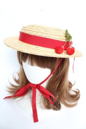 画像: PINK HOUSE / さくらんぼコサージュ付き麦わら帽子  赤 Y-25-12-12-094-LO-AC-SZ-ZY