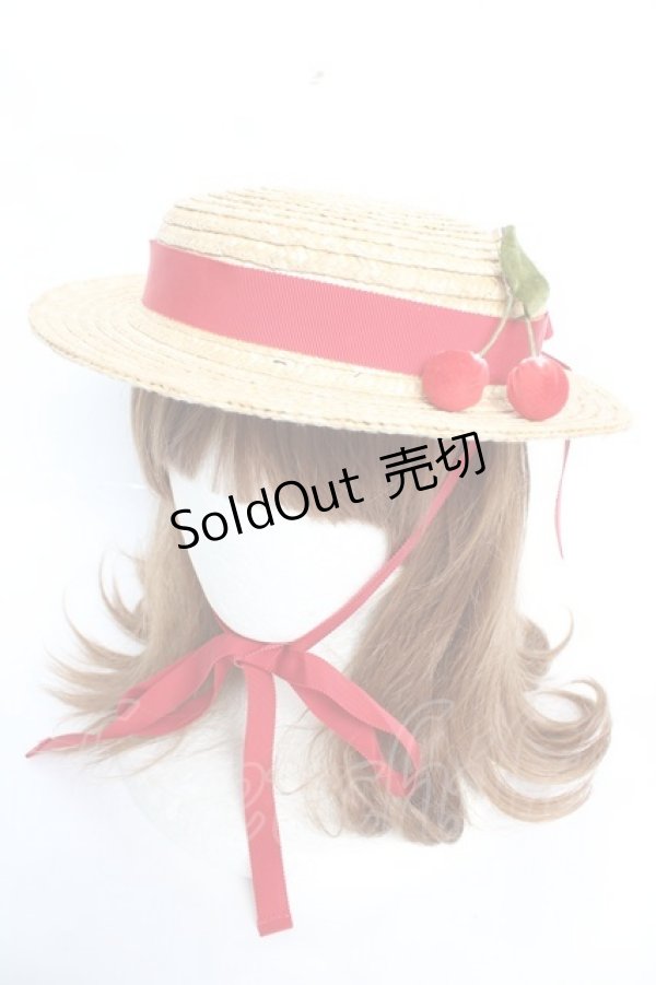 画像1: PINK HOUSE / さくらんぼコサージュ付き麦わら帽子  赤 Y-25-12-12-094-LO-AC-SZ-ZT0304V (1)