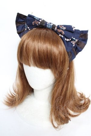 画像: ALICE and the PIRATES / Kitten's Wonder Night Tea Party柄カチューシャ  紺 Y-25-12-12-100-PA-AC-SZ-ZY