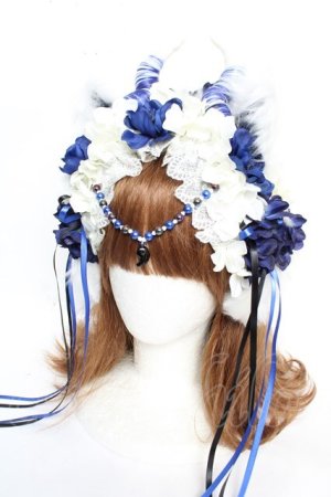 画像: Atelier Beatrice / 角×耳フラワーカチューシャ  ホワイト×ブルー Y-25-12-12-117-GO-AC-SZ-ZY