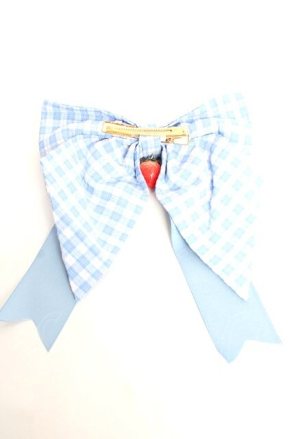 画像2: Hoshibako Works / ストロベリー・リボンブーケ　ギンガムチェックリボンクリップ  サックス Y-25-12-12-021-LO-AC-SZ-ZY (2)