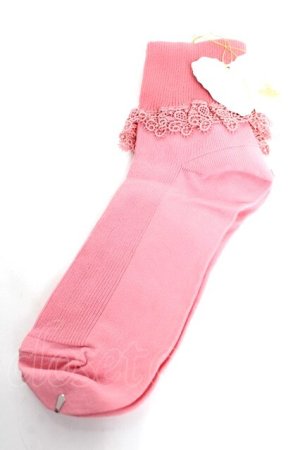 画像: Jane Marple / レーストリミング折返しソックス  ピンク Y-25-12-12-033-JM-ZA-SZ-ZY