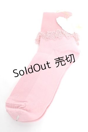 画像: Jane Marple / レーストリミング折返しソックス  ピンク Y-25-12-12-033-JM-ZA-SZ-ZY