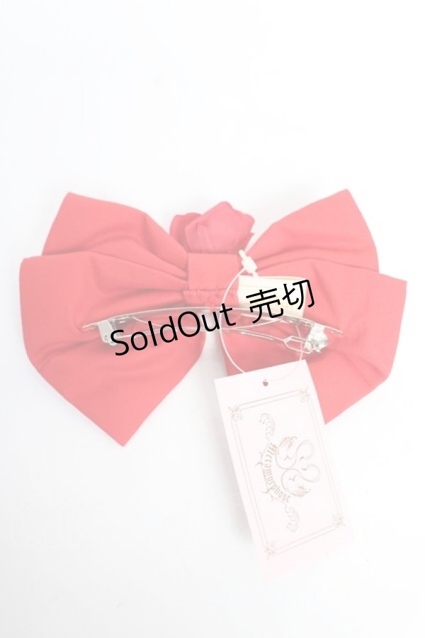 画像2: metamorphose / バラ付リボンバレッタ  赤 Y-25-12-12-040-ME-AC-SZ-ZY (2)