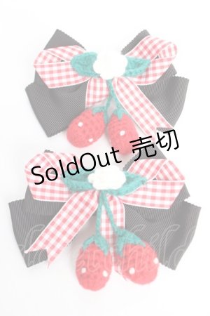 画像: Angelic Pretty / Sweet Strawberry編みぐるみリボンクリップSet  黒 Y-25-12-12-045-AP-AC-SZ-ZY