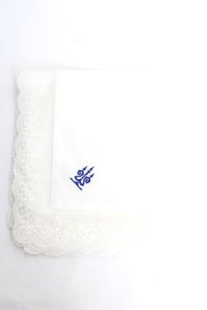 画像: Moi-meme-Moitie / タイニーローズレース燭台刺繍スカーフ  白レース×青刺繍 Y-25-12-12-047-MO-ZA-SZ-ZY