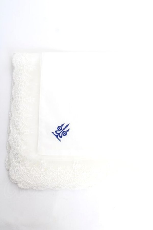 画像1: Moi-meme-Moitie / タイニーローズレース燭台刺繍スカーフ  白レース×青刺繍 Y-25-12-12-047-MO-ZA-SZ-ZY (1)
