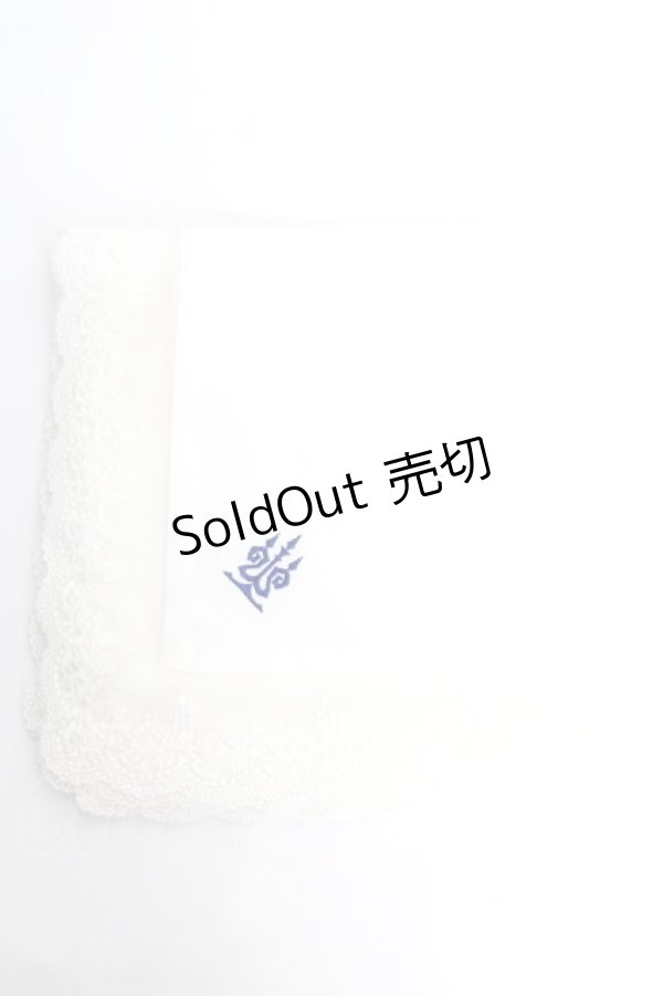 画像1: Moi-meme-Moitie / タイニーローズレース燭台刺繍スカーフ  白レース×青刺繍 Y-25-12-12-047-MO-ZA-SZ-ZY (1)