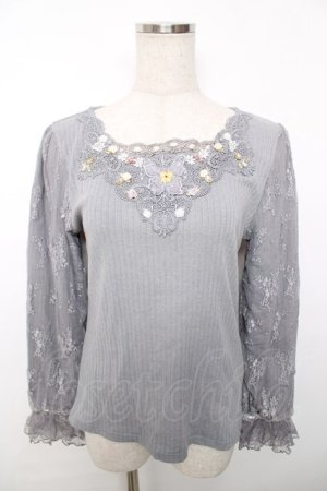 画像: axes femme / ローズガーデン×蝶レースプルオーバー  グレー Y-25-12-13-042-AX-TO-SZ-ZY