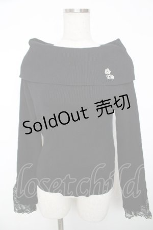 画像: axes femme / ローズ刺繍オフショルニット F 黒 Y-25-12-13-046-AX-TO-SZ-ZS