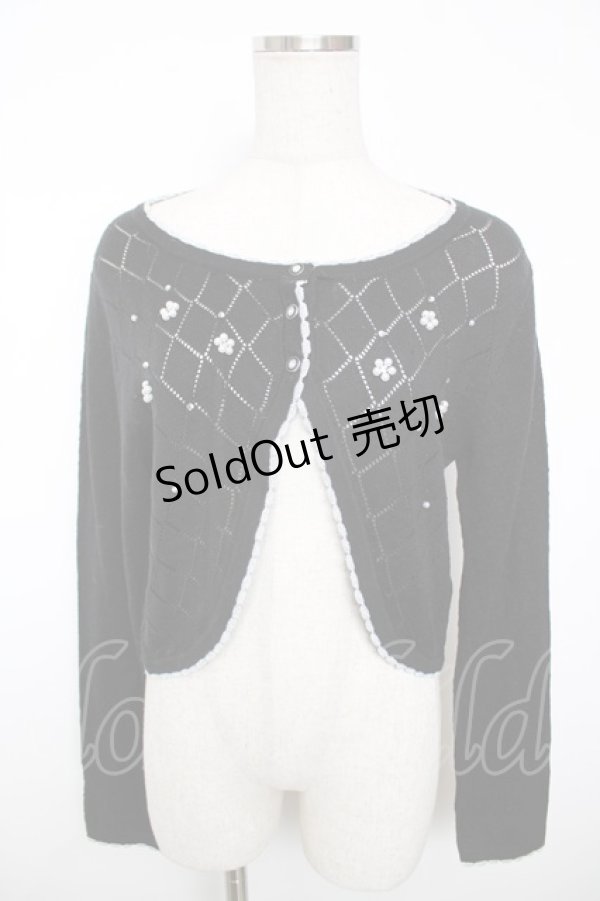 画像1: axes femme / パール使い透かしカーディガン M 黒 Y-25-12-13-048-AX-TO-SZ-ZS (1)