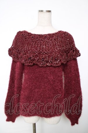 画像: axes femme POETIQUE / 鈎針編み襟デザインニットプルオーバー M ワイン Y-25-12-13-006-AX-TO-SZ-ZY