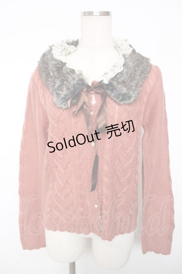 画像1: axes femme / ファー襟付きケーブルニットカーディガン M アワピンク Y-25-12-13-060-AX-TO-SZ-ZI (1)