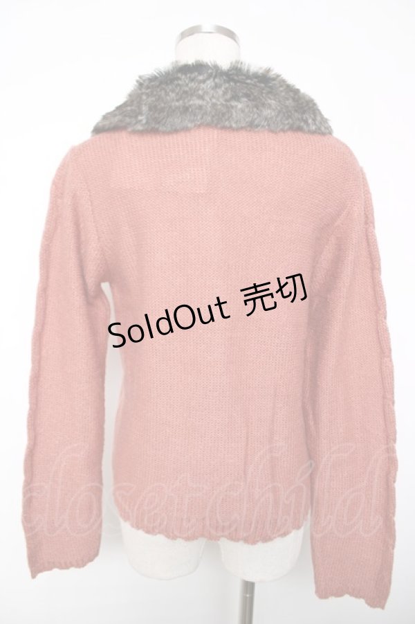 画像2: axes femme / ファー襟付きケーブルニットカーディガン M アワピンク Y-25-12-13-060-AX-TO-SZ-ZI (2)