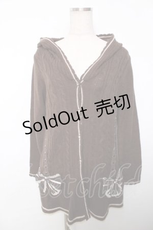 画像: axes femme / フード付きライン入りリボンカーディガン M 茶 Y-25-12-13-065-AX-TO-SZ-ZY