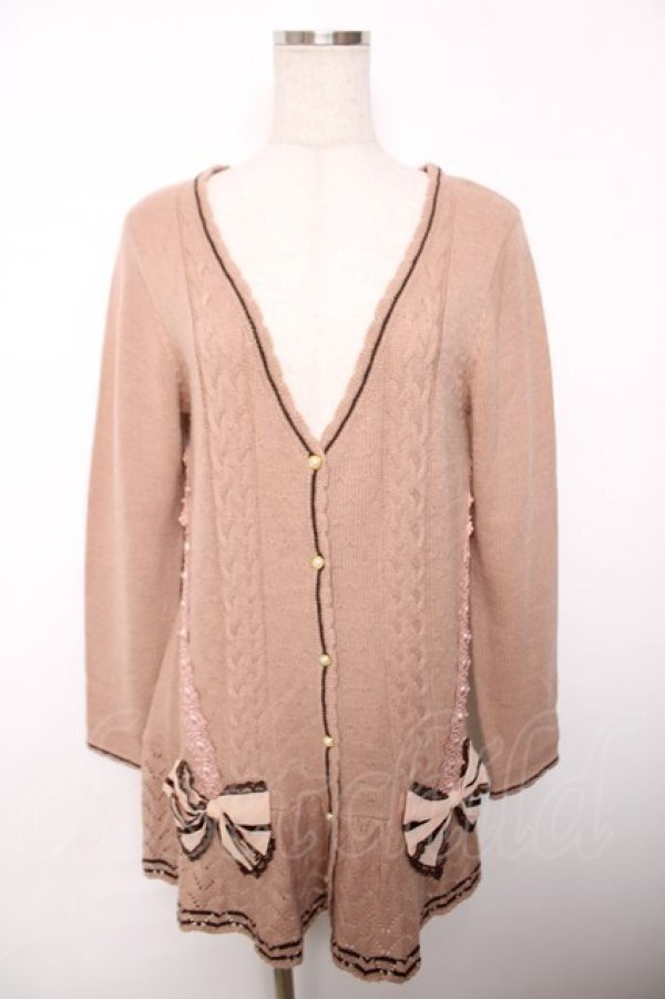 画像1: axes femme / ライン入りリボン付カーデ M アワピンク Y-25-12-13-066-AX-TO-SZ-ZS (1)