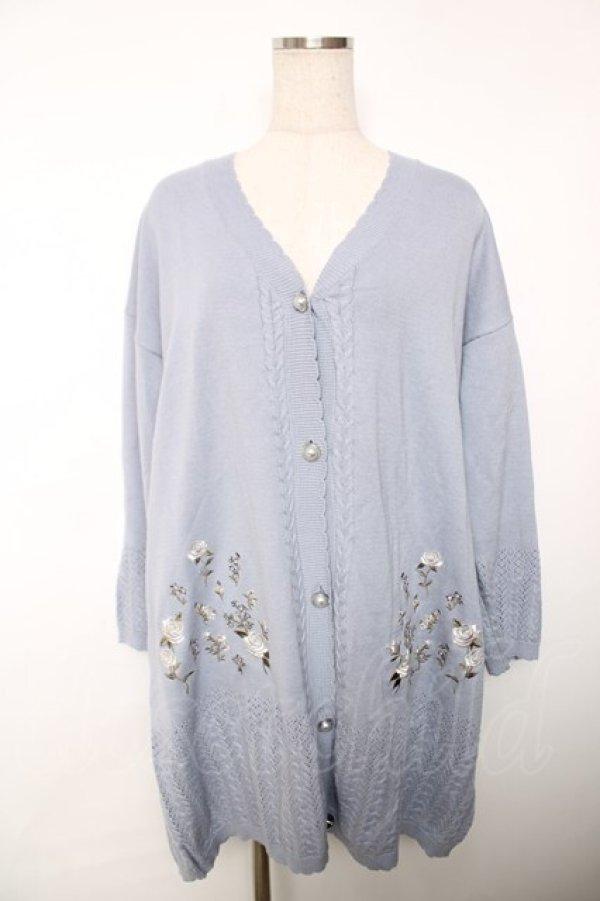画像1: axes femme / バラ刺繍ロングニットカーデ M サックス Y-25-12-13-067-AX-TO-SZ-ZS (1)