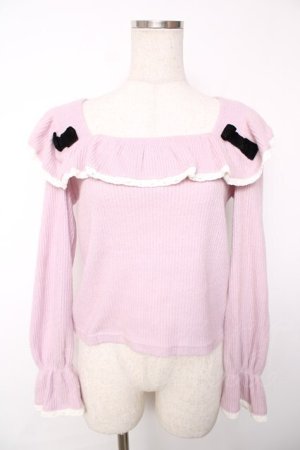 画像: Bubbles / リボン付きスクエアネックニット F ピンク Y-25-12-13-086-CA-TO-SZ-ZY