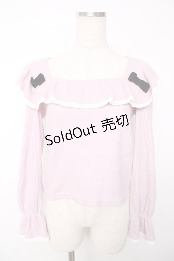 画像1: Bubbles / リボン付きスクエアネックニット F ピンク Y-25-12-13-086-CA-TO-SZ-ZY (1)