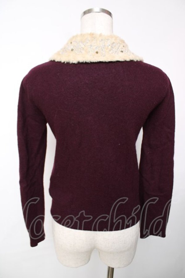 画像2: Jane Marple / ファーカラーのカーディガン M ワイン Y-25-12-13-090-JM-TO-SZ-ZY (2)