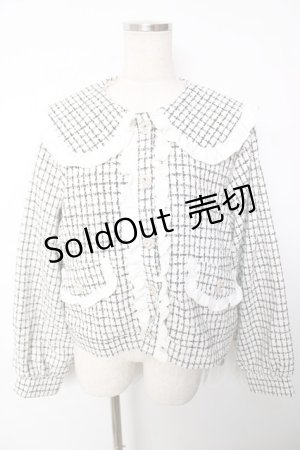 画像: DearMyLove / 丸襟フリルビジューツイードジャケット 4L-5L アイボリー Y-25-12-13-098-EL-JA-SZ-ZY