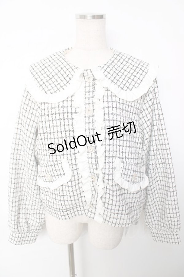 画像1: DearMyLove / 丸襟フリルビジューツイードジャケット 4L-5L アイボリー Y-25-12-13-098-EL-JA-SZ-ZY (1)