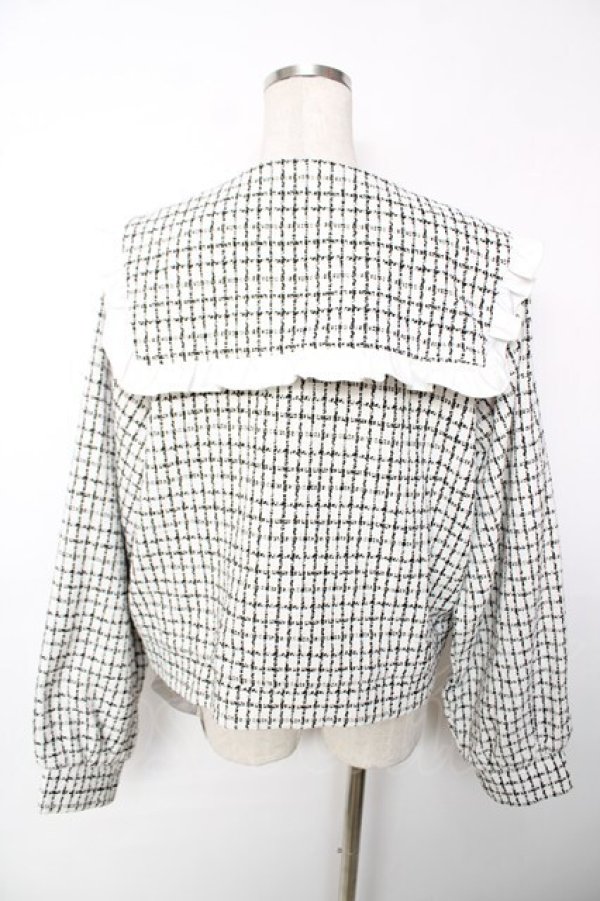 画像2: DearMyLove / 丸襟フリルビジューツイードジャケット 4L-5L アイボリー Y-25-12-13-098-EL-JA-SZ-ZY (2)