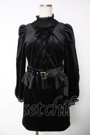 画像: Bubbles / 編み上げリボンベロアペプラムミニワンピース F 黒 Y-25-12-13-099-CA-OP-SZ-ZY