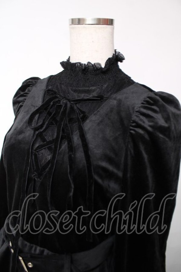 画像3: Bubbles / 編み上げリボンベロアペプラムミニワンピース F 黒 Y-25-12-13-099-CA-OP-SZ-ZY (3)