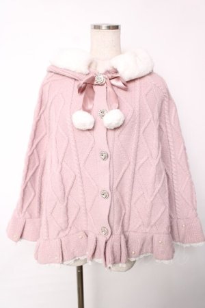 画像: Ank Rouge / ぽんぽんリボンニットポンチョ M ピンク Y-25-12-13-102-CA-CO-SZ-ZY