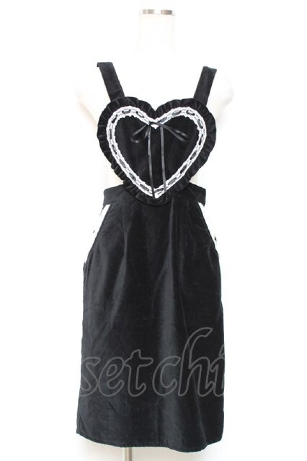 画像1: Honey Cinnamon / ハートエプロンジャンスカ F 黒×白 Y-25-12-13-107-LO-OP-SZ-ZS (1)